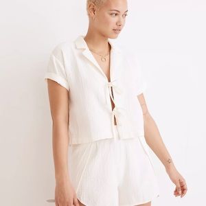 Lightestspun Tie-Front Cover-Up Crop Shirt